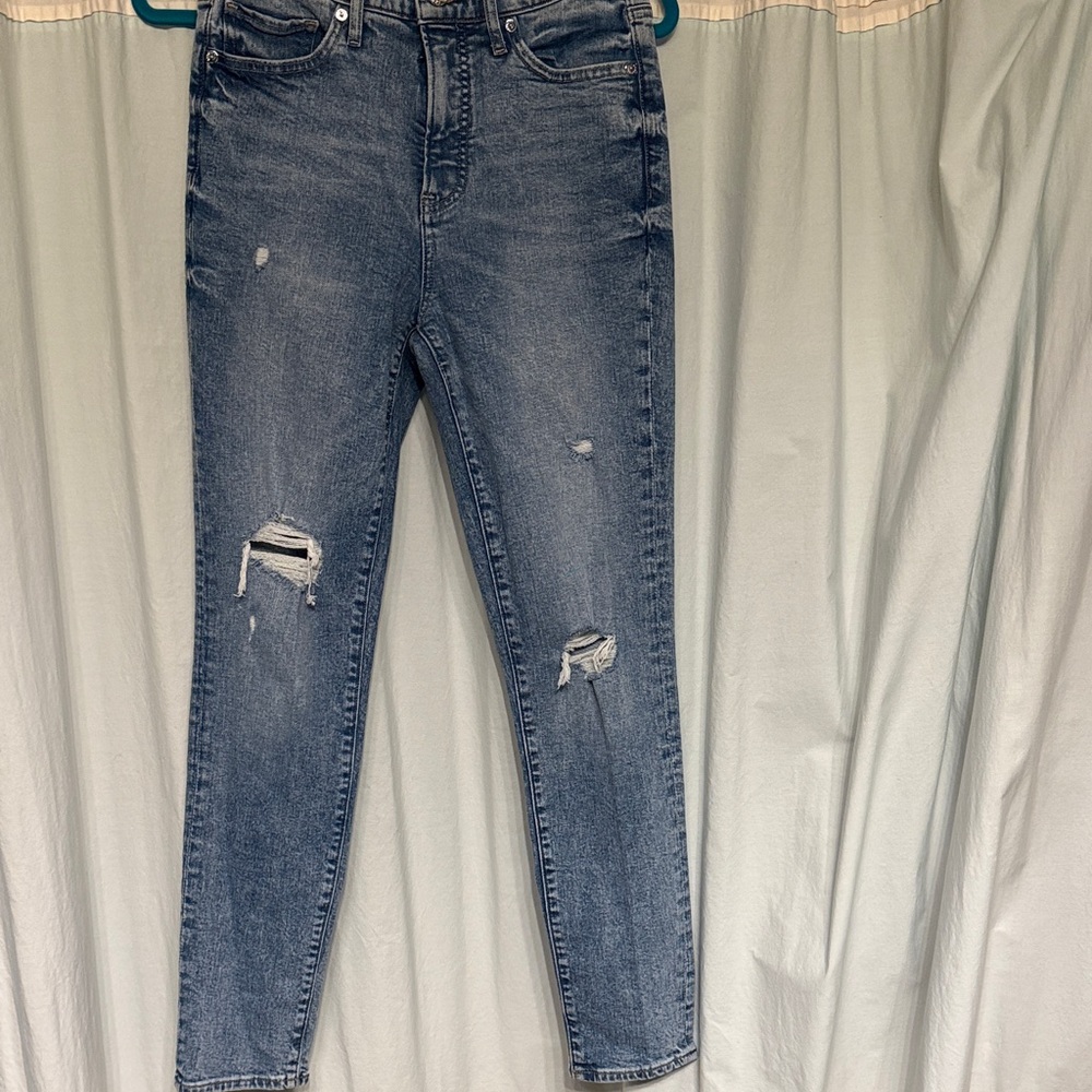 Sz 4R Express ‘90s Skinny High Waist Ripped Blue Distressed Women Jeans